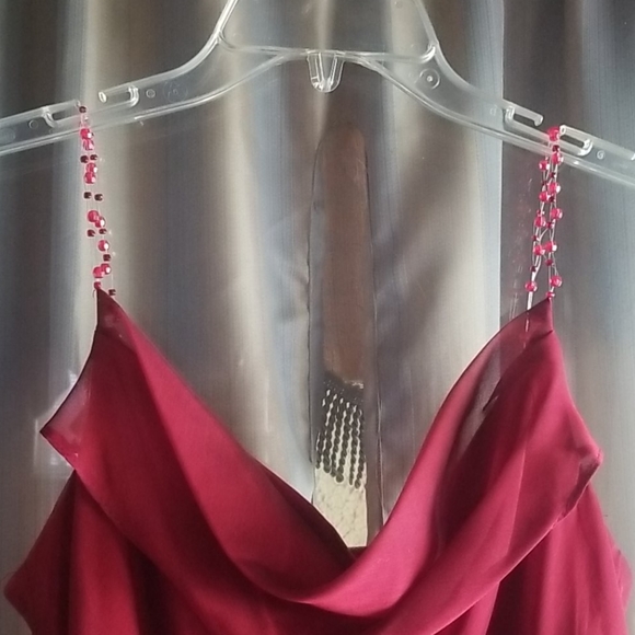 maroon beaded strap chiffon/sheer dress - Picture 3 of 4